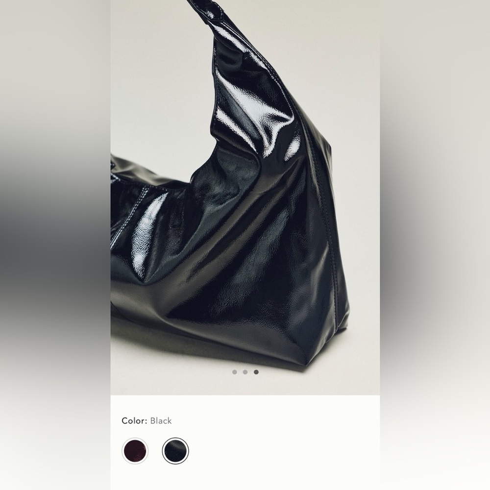 NWT new Anthropologie shiny faux patent leather tote bag purse black - Picture 9 of 16